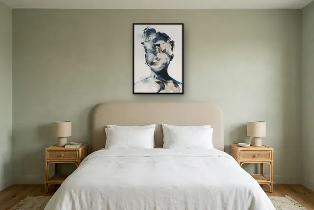 Abstract portret poster boven het bed