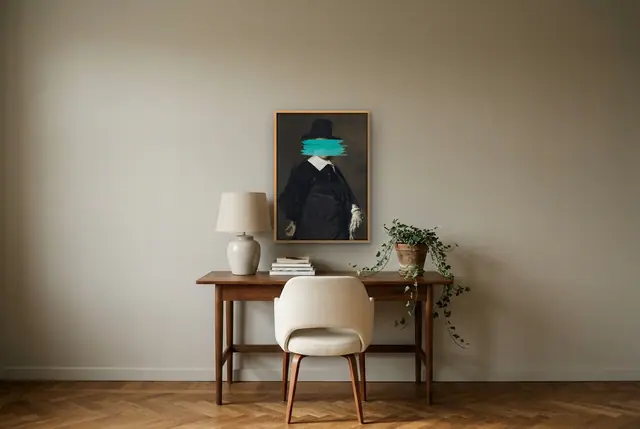 Adriaen portret poster boven het bureau