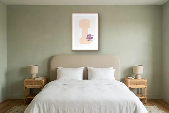 Letter I inktvis poster boven het bed