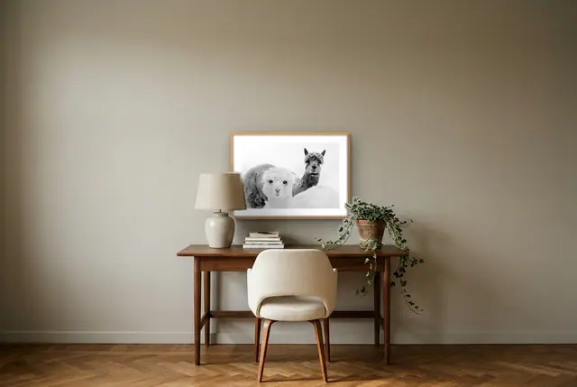 Alpaca duo poster boven het bureau