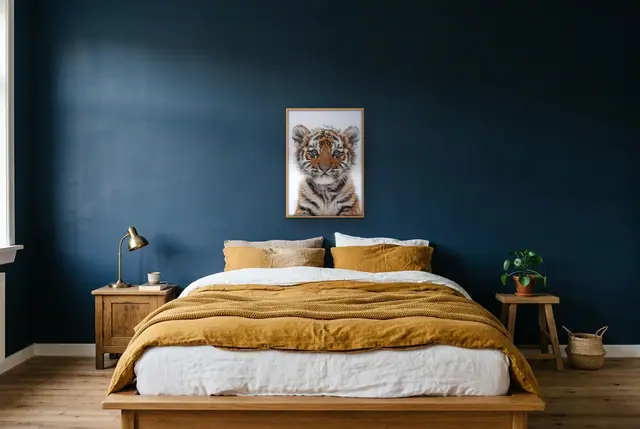 Baby tijger poster boven het bed