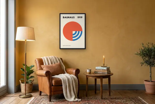 Bauhaus geometrisch poster in de leeshoek