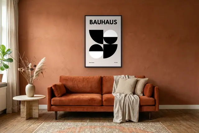 Bauhaus zwart wit poster in de woonkamer