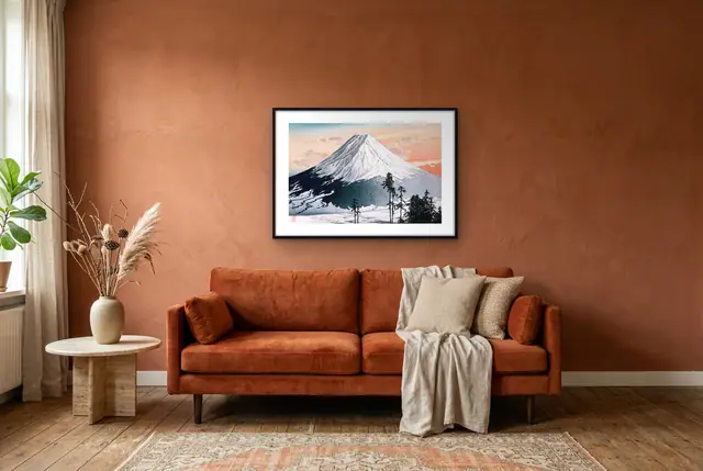 Berg Fuji zonsopkomst poster in de woonkamer