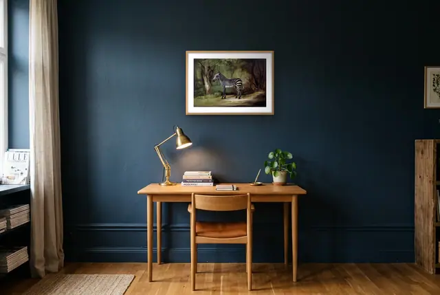Stubbs zebra poster boven het bureau