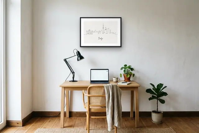 Berlijn skyline poster boven het bureau