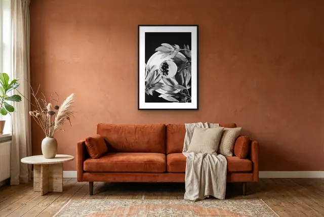 Bessen en bladeren poster in de woonkamer