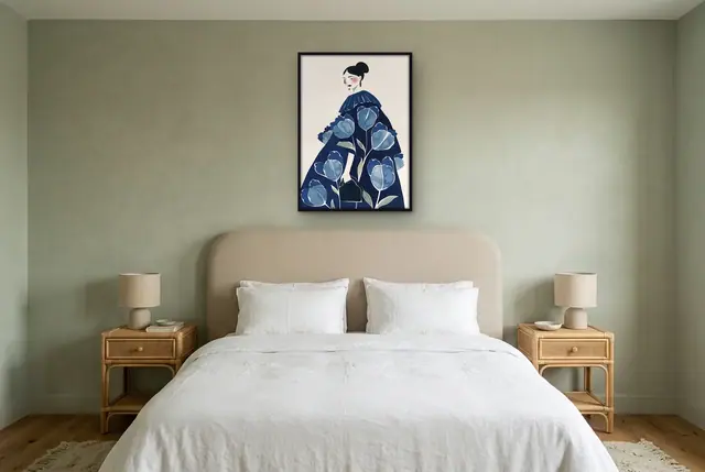 Blauwe tulp jas poster boven het bed