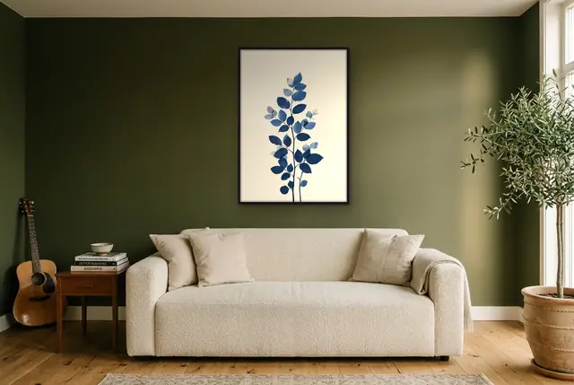 Blauwe varen poster in de woonkamer