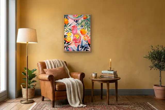 Bloemen en citrus poster in de leeshoek