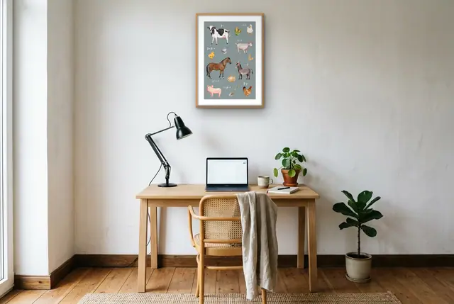 Boerderijdieren illustratie poster boven het bureau