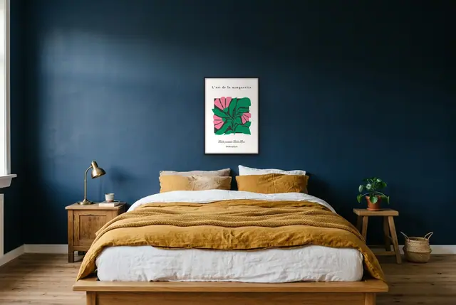 Botanische margriet poster boven het bed