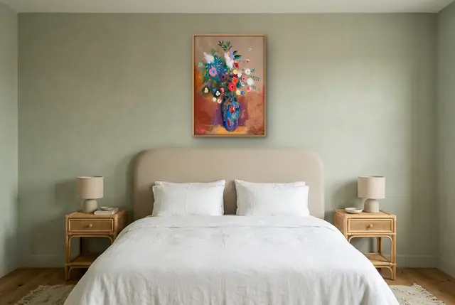 Odilon Redon bloemen poster boven het bed