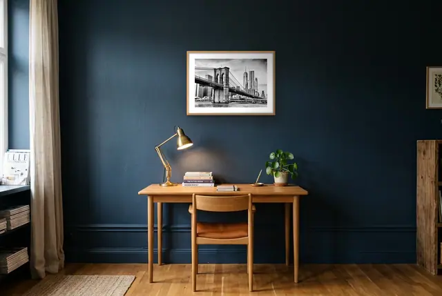 Brooklyn Bridge poster boven het bureau