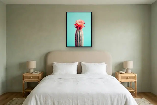 Bloeiende cactus poster boven het bed
