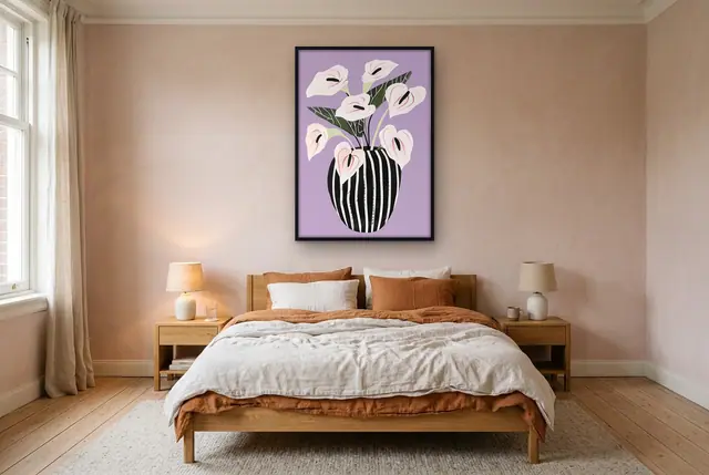 Calla lelies vaas poster boven het bed