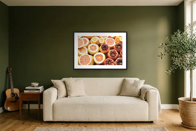 Citrus en granaatappel poster in de woonkamer