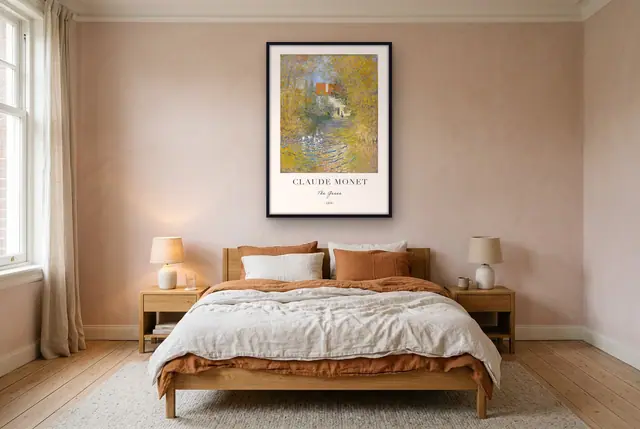 Monet de ganzen poster boven het bed