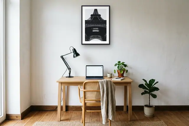 Eiffeltoren close-up poster boven het bureau