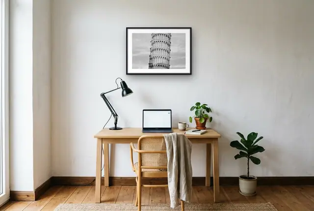 Toren van Pisa poster boven het bureau