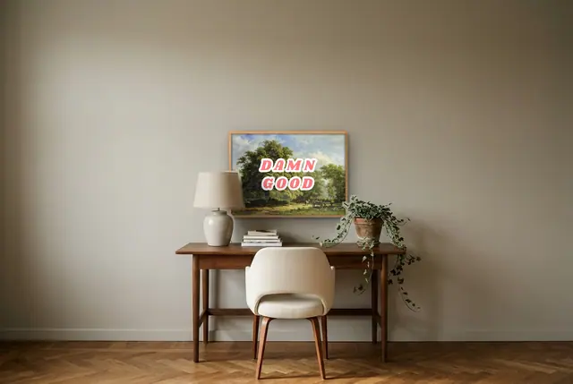 Damn Good kunst poster boven het bureau