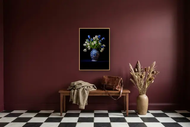 Delfts blauwe tulpen poster in de hal