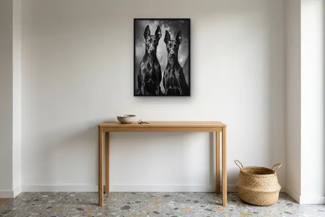 Dobermann duo poster in de hal