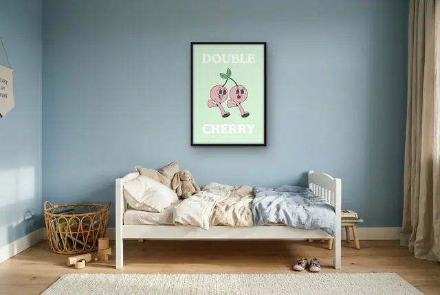 Double Cherry poster boven het kinderbed