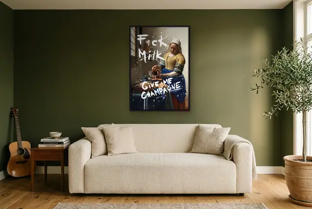 F*ck Milk poster in de woonkamer