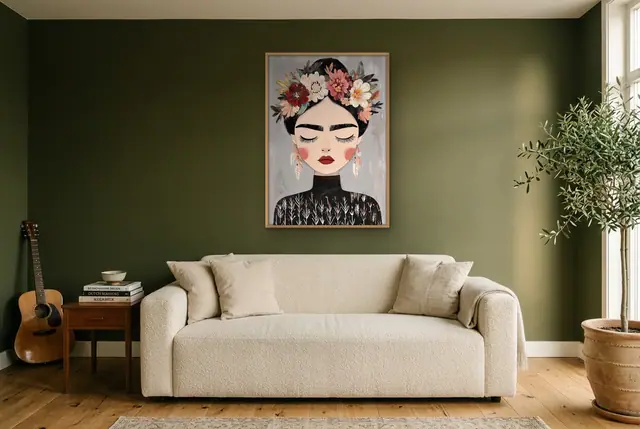 Frida Kahlo illustratie poster in de woonkamer