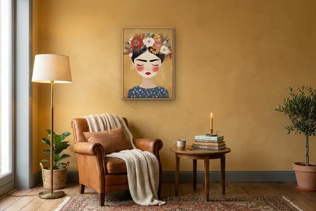 Frida Kahlo illustratie no. 2 poster in de leeshoek