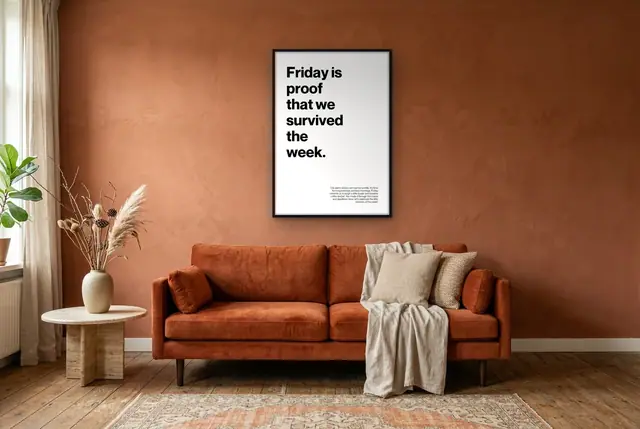 Friday quote poster in de woonkamer