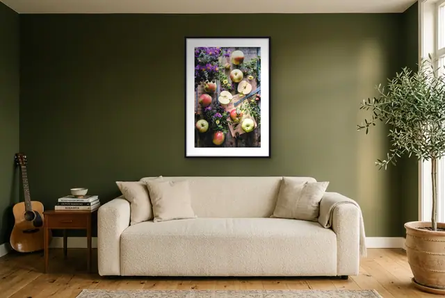 Fruit en bloemen poster in de woonkamer