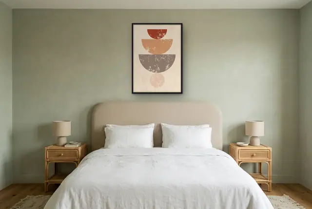 Geometrische halve cirkels poster boven het bed