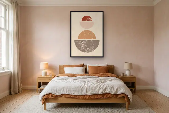 Geometrische vormen poster boven het bed