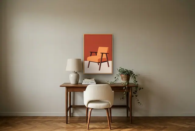 Retro fauteuil poster boven het bureau