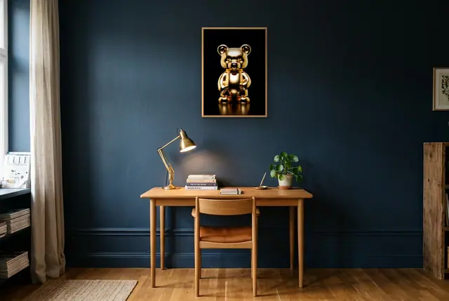Gouden gummybeer poster boven het bureau