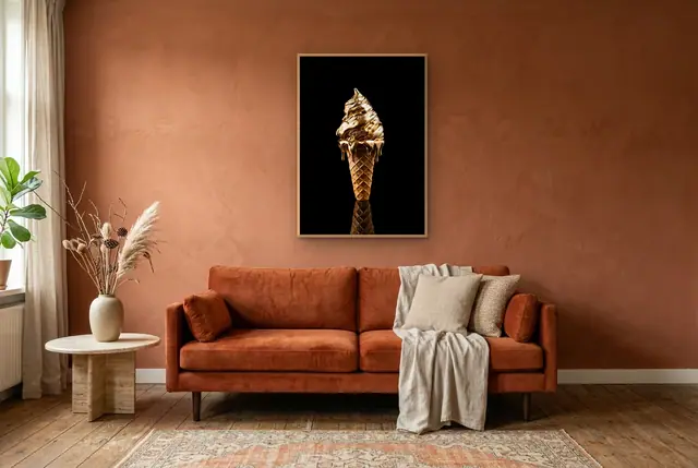 Gouden softijs poster in de woonkamer