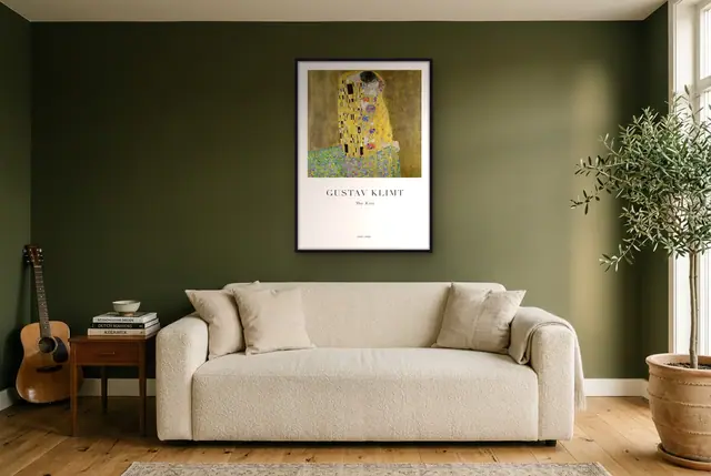 Klimt De kus poster in de woonkamer
