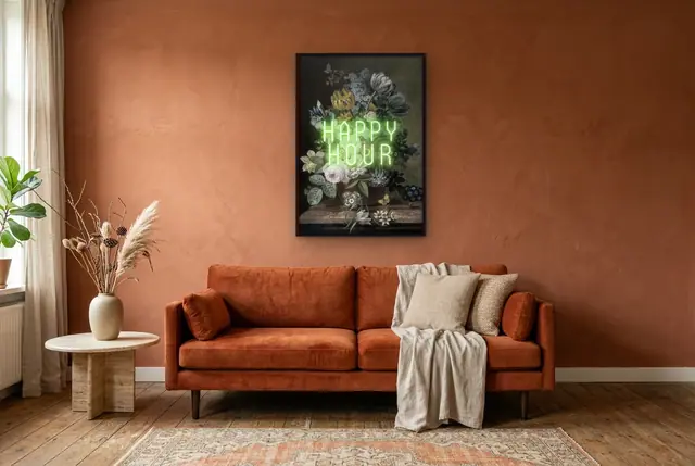 Happy Hour bloemen poster in de woonkamer