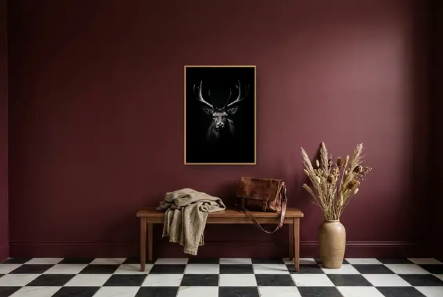 Zwart-wit hert poster in de hal
