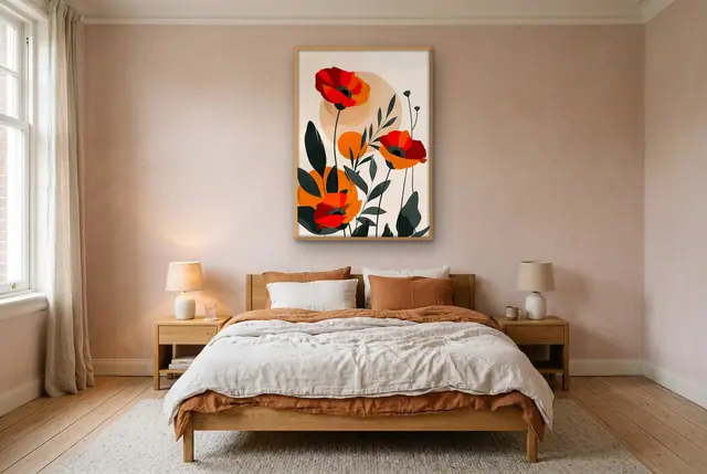Klaprozen illustratie poster boven het bed
