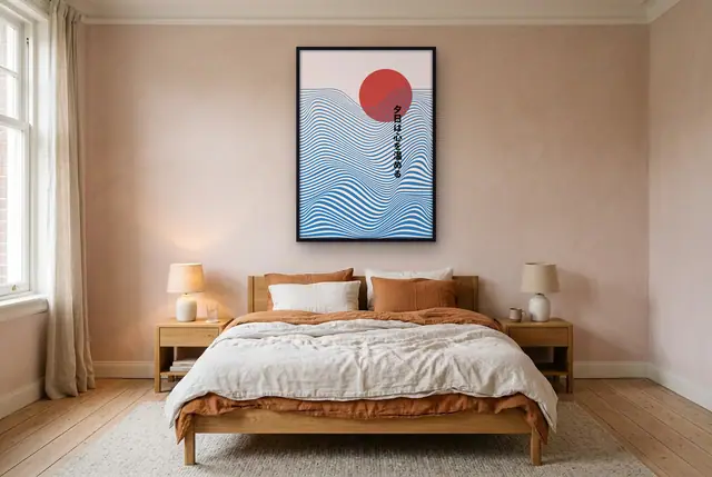 Japanse zon poster boven het bed