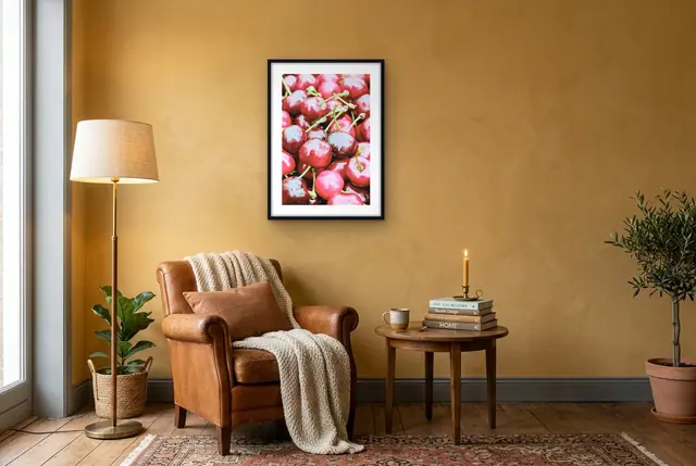 Rode kersen poster in de leeshoek