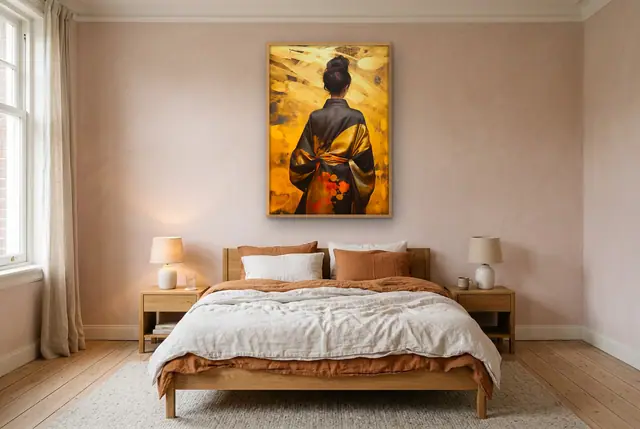 Kimono goud poster boven het bed