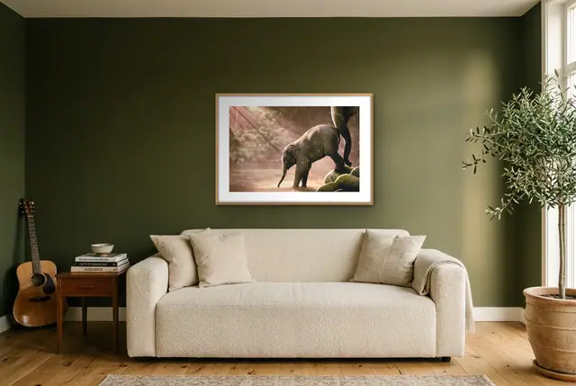 Kleine olifant poster in de woonkamer