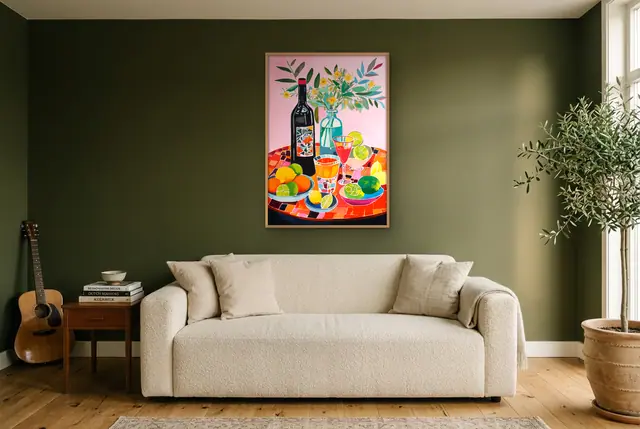 Kleurrijke tafel poster in de woonkamer