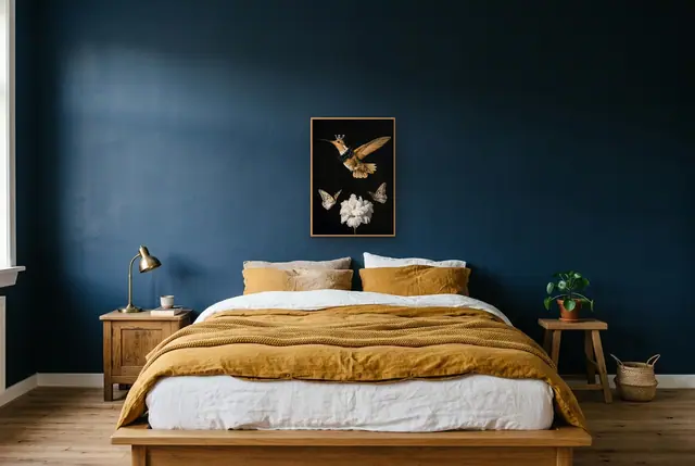Koning kolibrie poster boven het bed