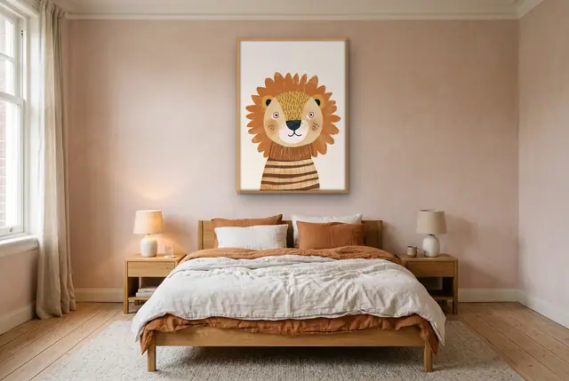 Leeuw met trui poster boven het bed