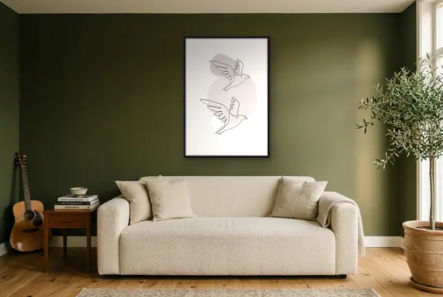 Line art vogels poster in de woonkamer